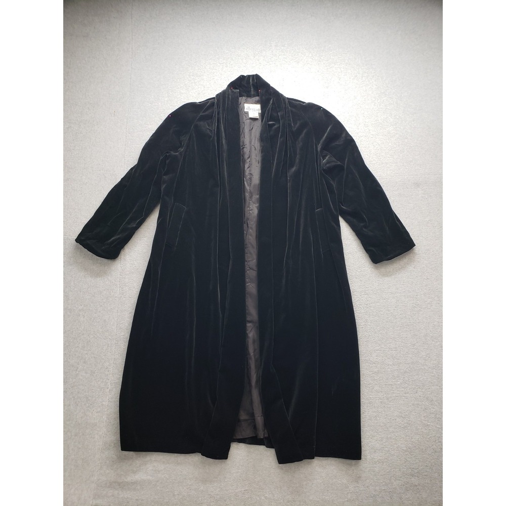 JS Collections Women Coat L Black Velvet Draped Full Length Opera Elegant Casual